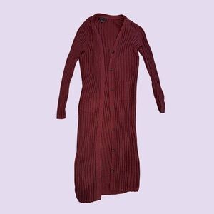 Classic burgundy full length cardigan with pockets